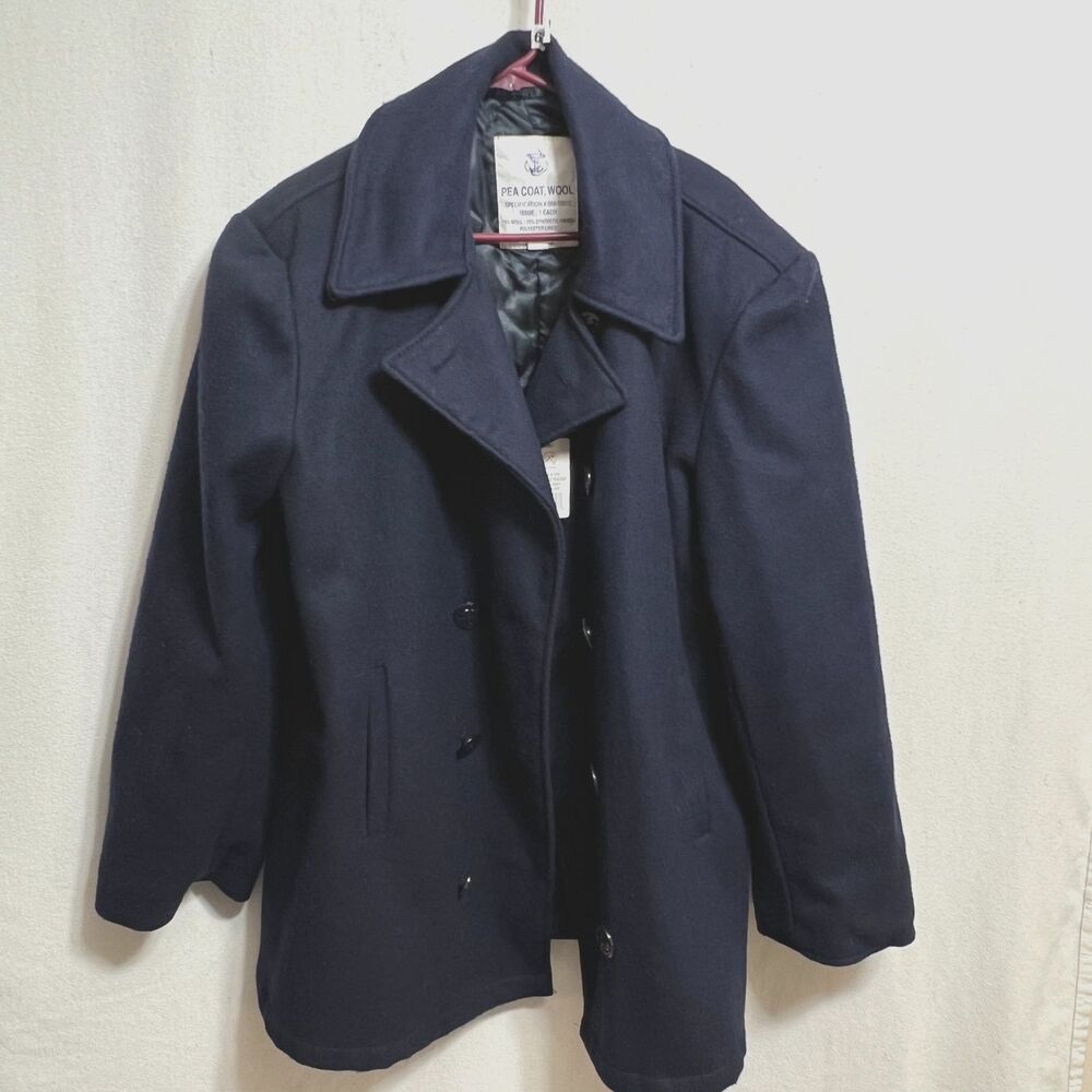 U.S. Navy Wool Peacoat Overcoat Mens 44 LRG Blue Military Issue Coat
